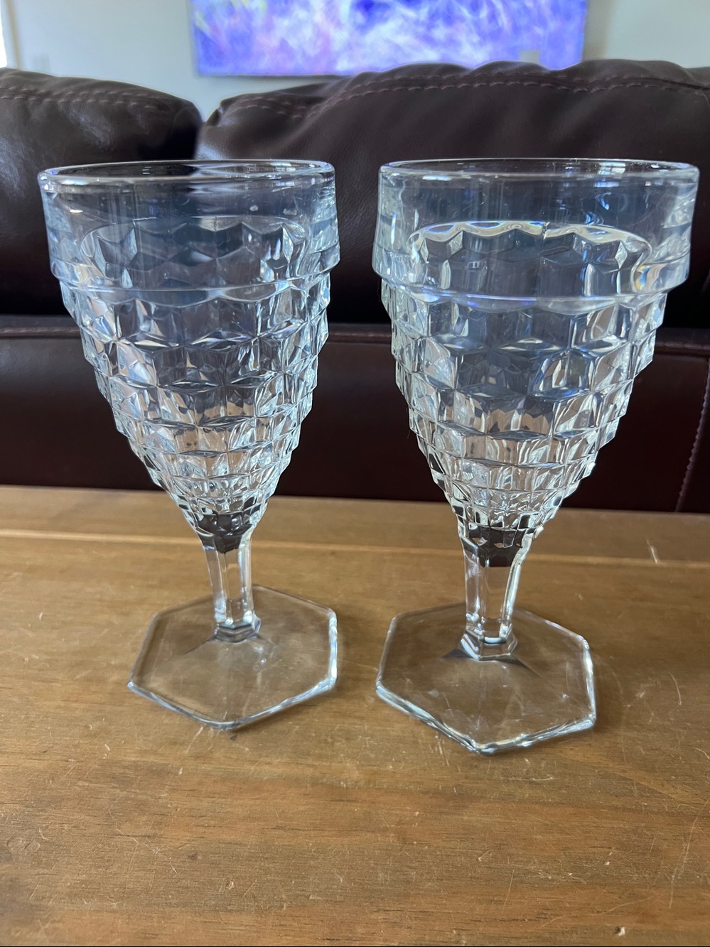 Fostoria American goblets. Set of two. Excellent condition.
